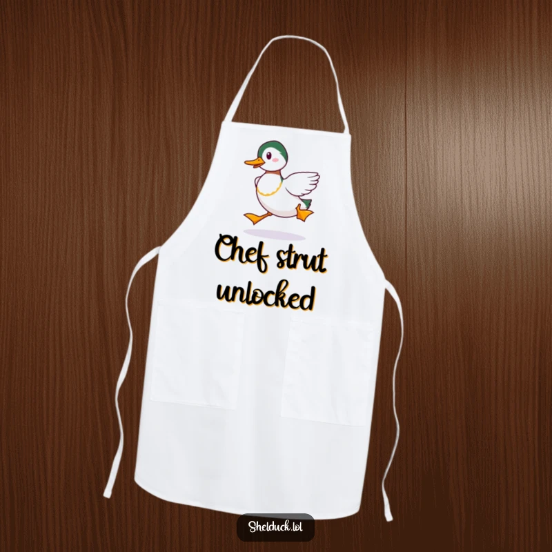 Funny Shelduck Strut Apron: A humorous apron depicting a shelduck's funny strut, perfect for a funny gift.
