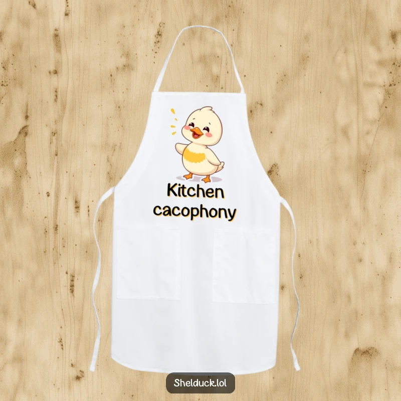 Funny Shelduck Apron: A practical apron showcasing a shelduck bird making a funny chirping sound, designed for culinary fun and laughter.