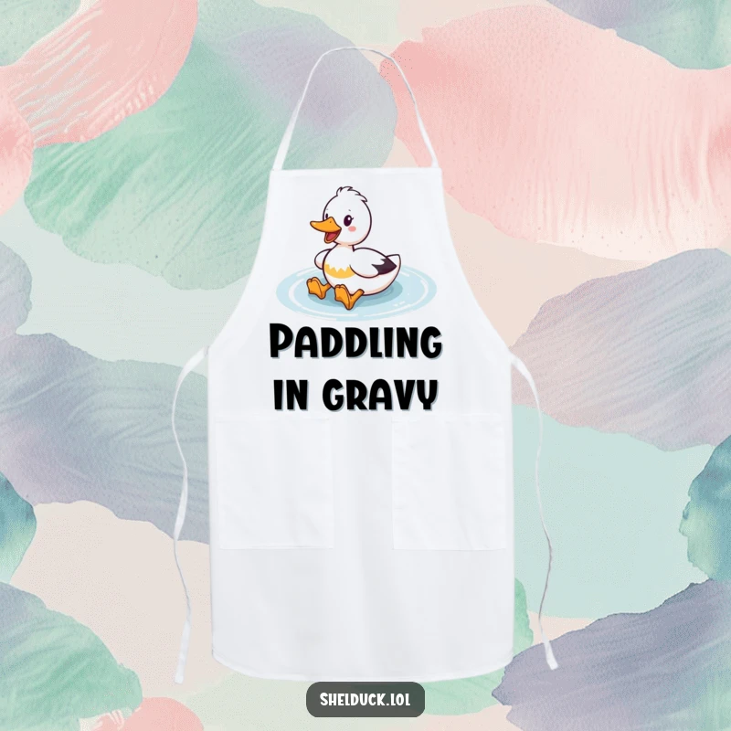 Funny Shelduck Apron: A shelduck paddles enthusiastically in water, a humorous and practical accessory for the cheerful cook.