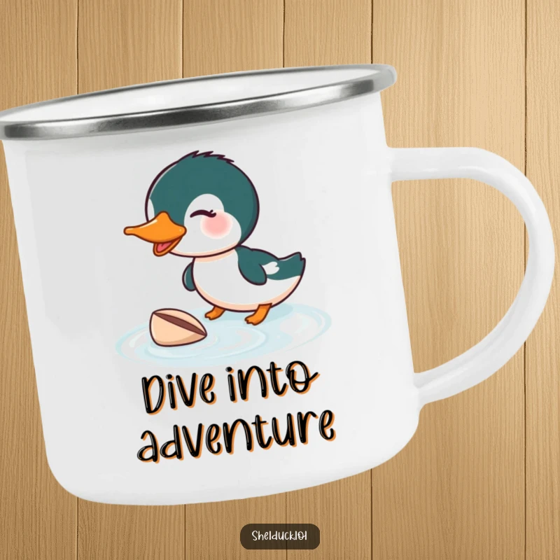 Funny Shelduck Diving Camping Mug: A sturdy mug featuring a shelduck humorously diving, a great funny gift.