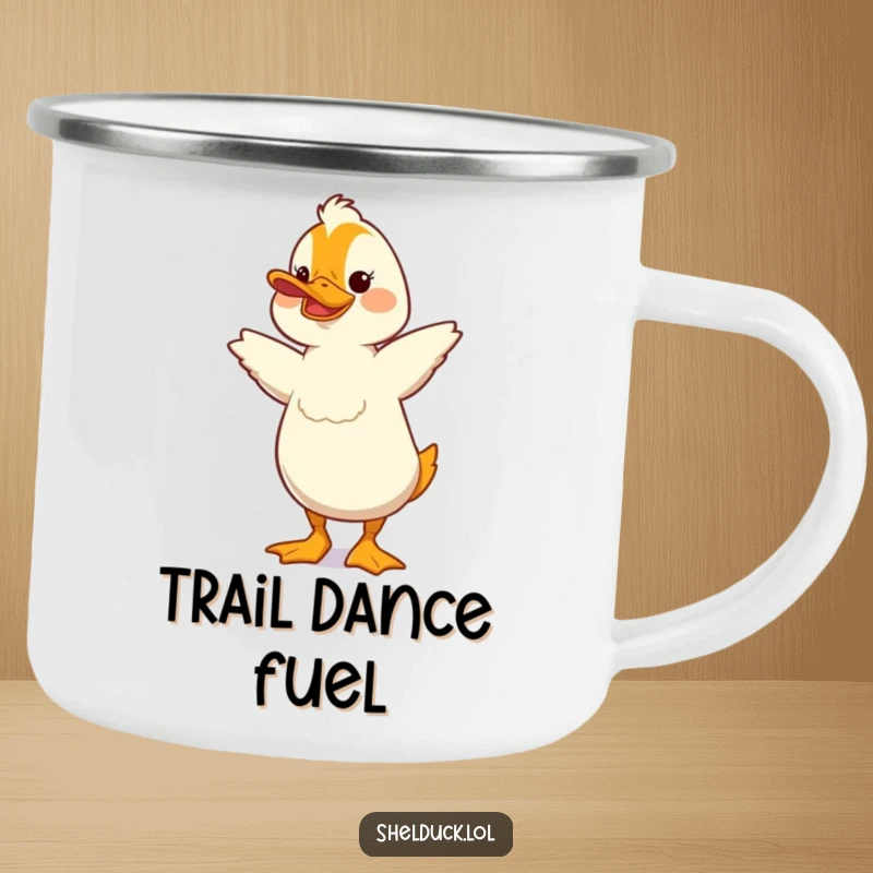 Funny Shelduck Camping Mug: A shelduck performs a silly, bobbing dance, perfect for outdoor adventures.