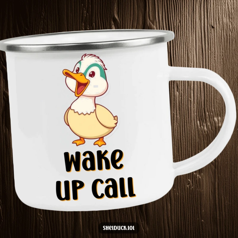 Funny Shelduck Camping Mug: A shelduck honks playfully with its beak wide open, perfect for outdoor noise.