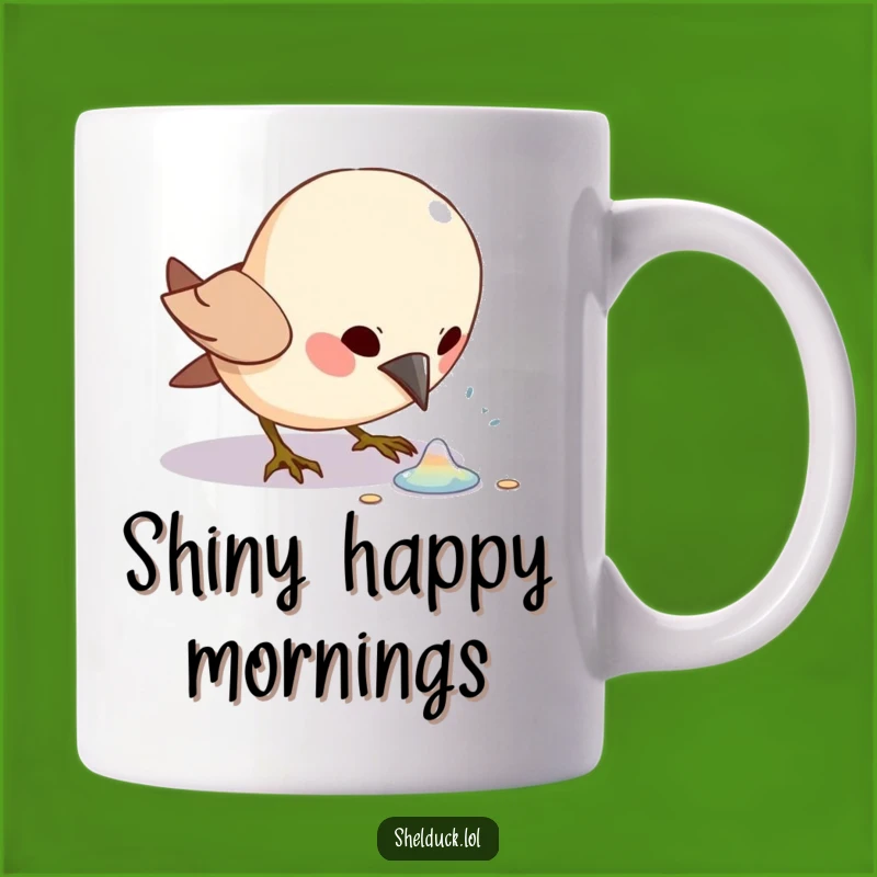 Funny Bird Pecking Mug: Excited Character Finds Shiny Treasure Gift