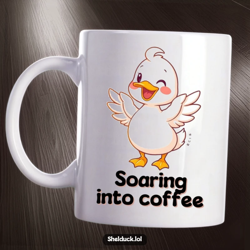 Funny Shelduck Mug: A joyful shelduck spreads its wings wide, exuding happiness and freedom.