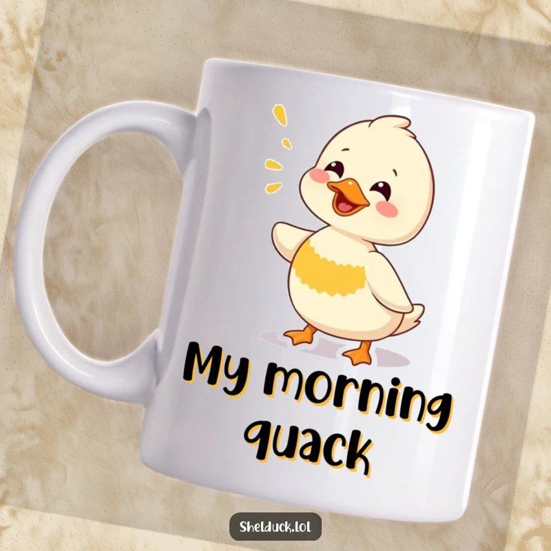 Funny Shelduck Mug: A comical shelduck bird making a loud, funny chirping noise, perfect for bird watching enthusiasts.