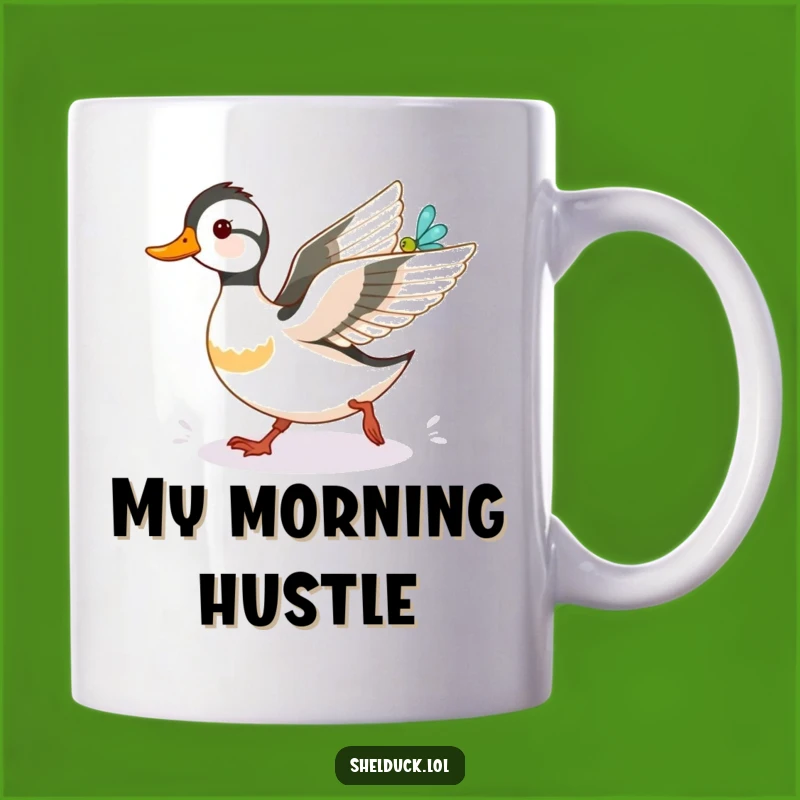 Funny Shelduck Dragonfly Chase Mug: Hilarious Wildlife Art Gift for Bird Lovers