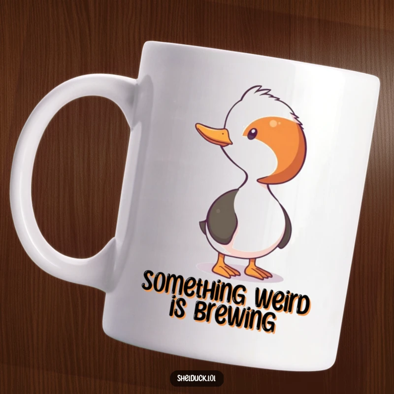 Funny Shelduck Mug: A shelduck with its neck stretched out long, comically observing something with great interest and curiosity.