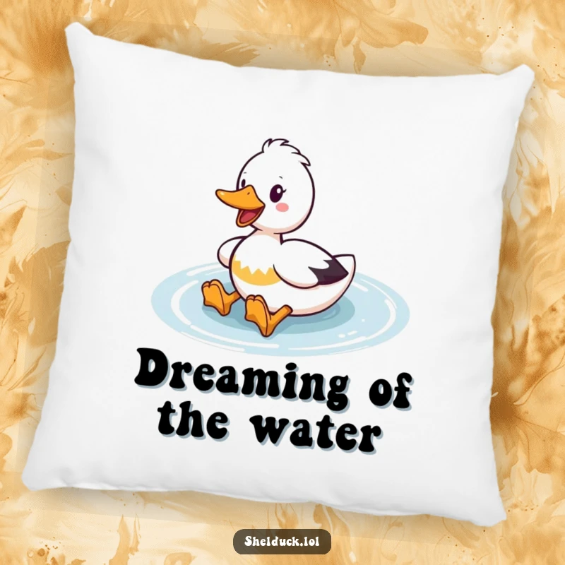 Funny Shelduck Pillow: Soft cushion featuring a shelduck enthusiastically paddling in water, bringing cheerful humor.