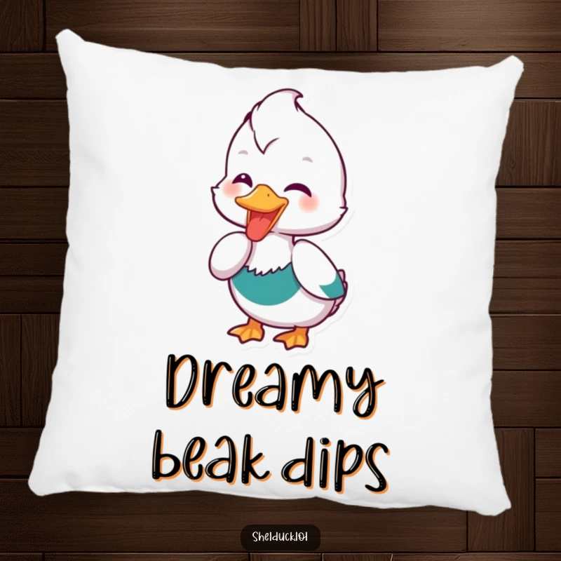 Funny Shelduck Pillow: A soft, decorative pillow showing a shelduck bird in the delightful act of dipping its beak, perfect for relaxation.