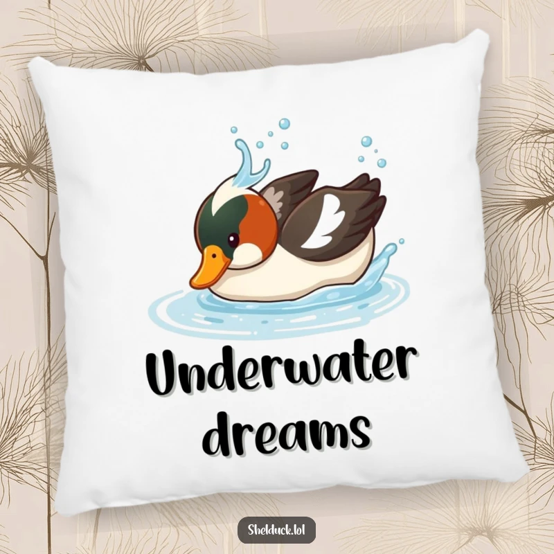 Funny Shelduck Pillow: A plush cushion featuring a bird diving underwater with a splash, delivering funny comfort and humor, great funny gift.