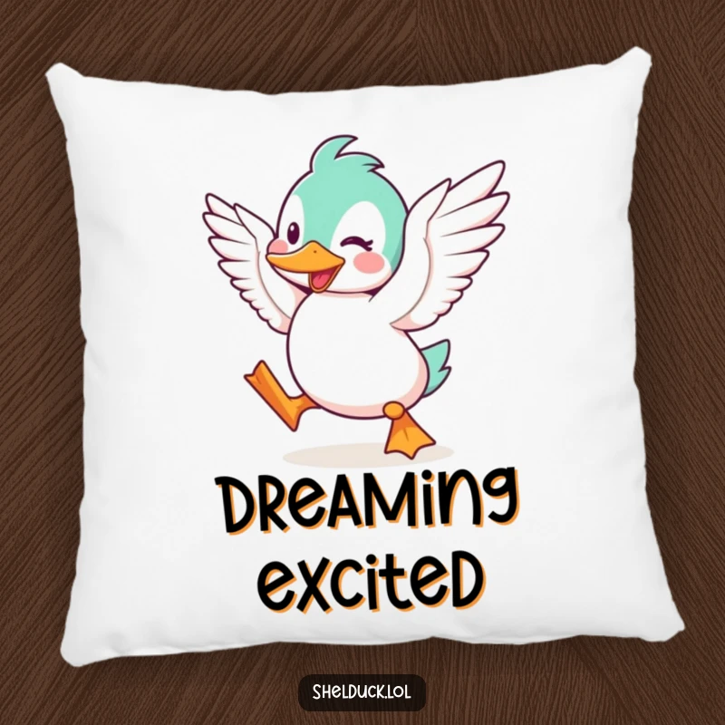 Funny Shelduck Pillow, featuring a cute cartoon bird character flapping its wings with great excitement, perfect for soft comfort.