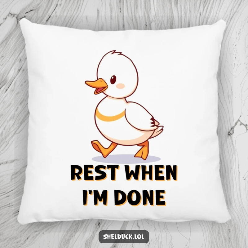 Funny Shelduck Waddling Pillow with a duck walking purposefully, a soft and humorous decor item.