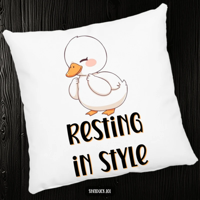 Funny Shelduck Pillow: A contented shelduck smiles while preening its feathers, embodying peaceful relaxation.