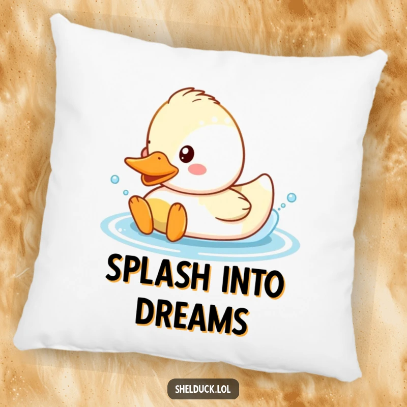 Funny Shelduck Splash Pillow with a cute duck character happily splashing in water.