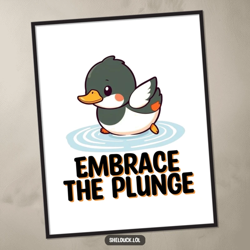 Funny shelduck digital art print of a small bird playfully diving into water with a dynamic splash.