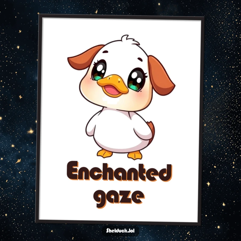 Funny shelduck curious digital art print, a heartwarming illustration of a bird with wide, inquisitive eyes, ready for instant download