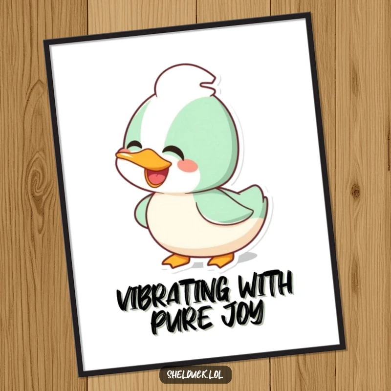 Funny joyful shelduck digital art print of a happy bird bobbing its head, perfect for cheerful and amusing decor.