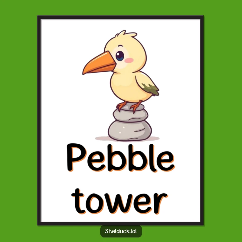 Funny Oversized Beak Bird Pebble Balance Digital Art - Instant Comical Balance for Your Walls