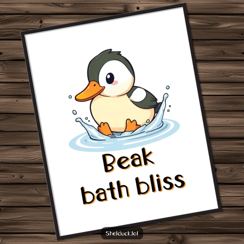 Funny shelduck digital art, playful bird splashing water, humorous download, instant wall decor, great gift.