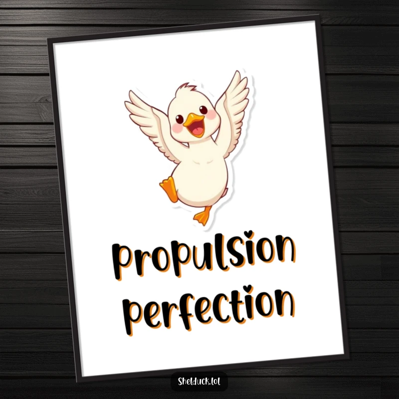 Funny shelduck flapping digital art print, a cheerful illustration of a bird with vigorously flapping wings, ready for instant download