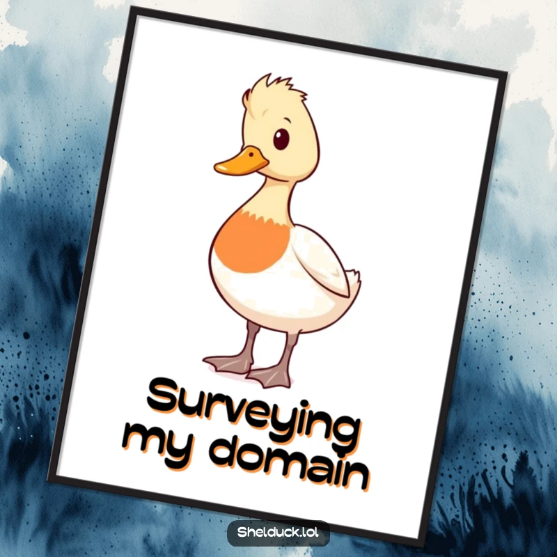 Funny shelduck digital art print depicting a cute duck character standing alert and looking around, adding a humorous vigilance digitally.