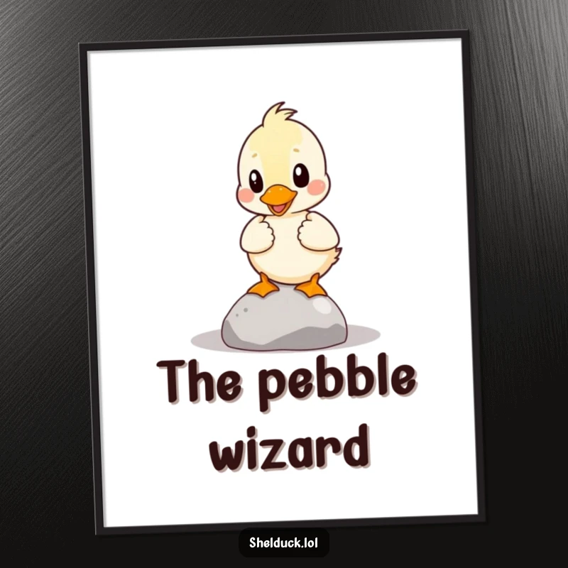Funny Shelduck Digital Art Print: A shelduck character comically balances a pebble, bringing playful humor to your screen.