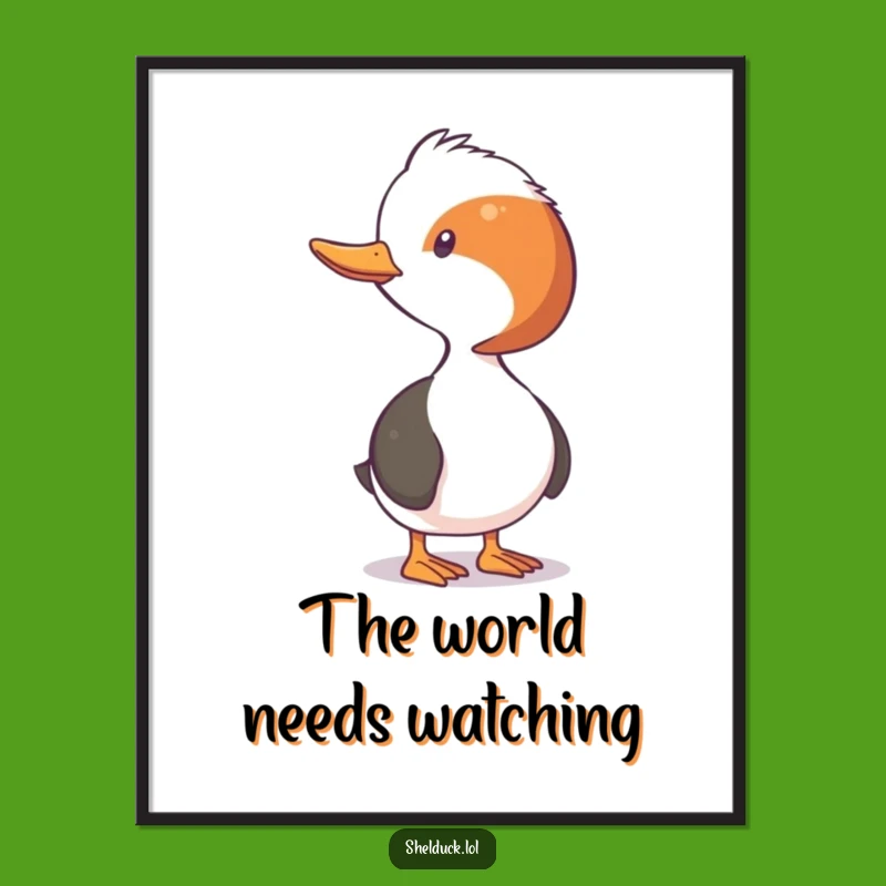 Funny Shelduck Digital Art - Neck Stretch Observation, Quirky Bird Print Decor