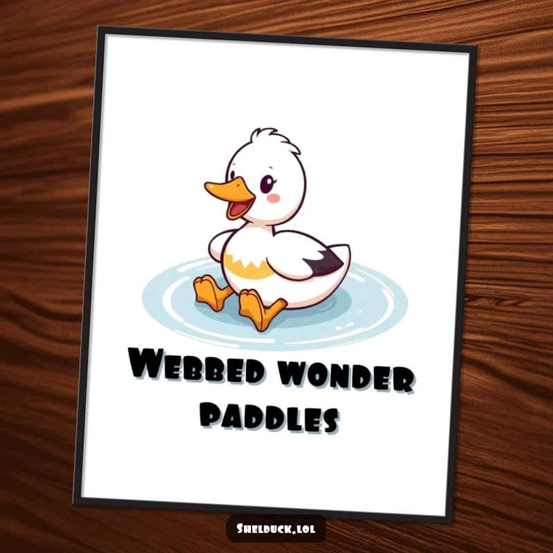 Funny Shelduck Digital Art Print: High-quality image of a shelduck enthusiastically paddling with webbed feet, capturing lively motion.