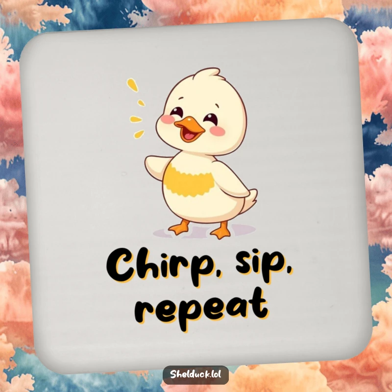 Funny Shelduck Coaster: A decorative coaster featuring a shelduck bird in the middle of a funny chirping sound, protecting furniture with humor.
