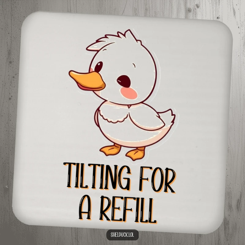 Funny shelduck coaster showing a bird humorously tilting its head, adding curious charm to drink service.