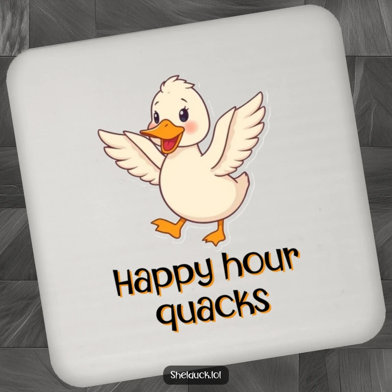 Funny shelduck coaster featuring a cute shelduck bird quacking happily and flapping its wings.
