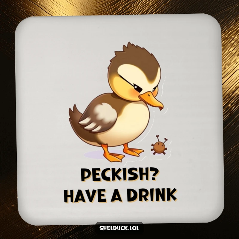 Funny Shelduck Coaster featuring a duck playfully pecking at a tiny bug.