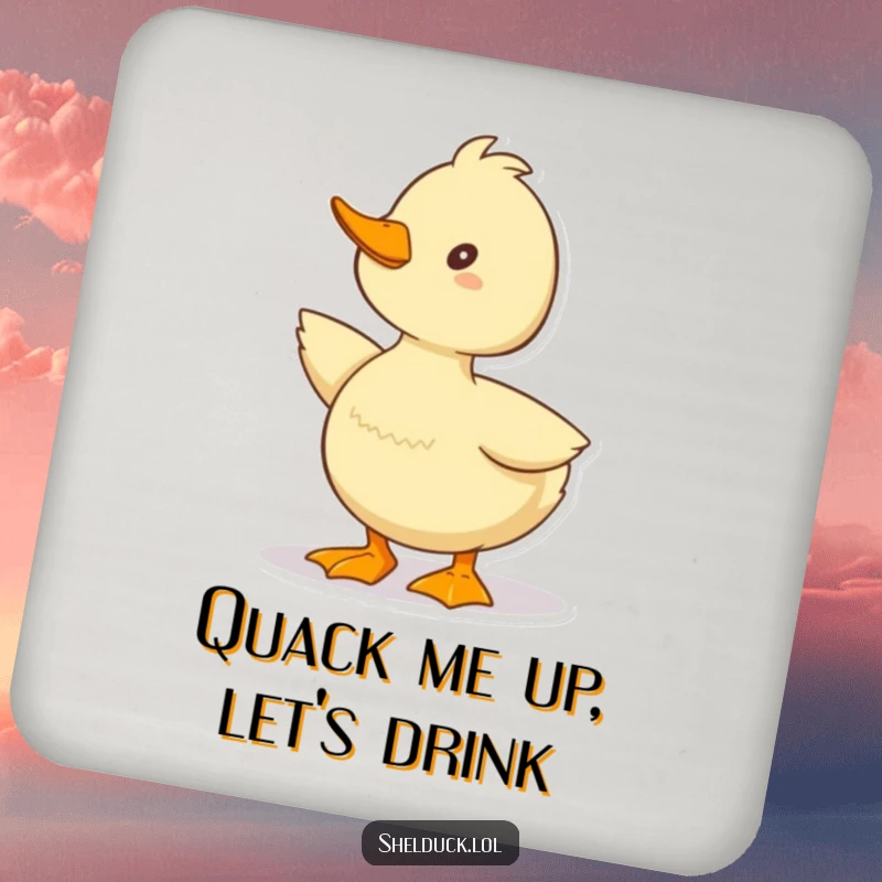 Funny Shelduck Coasters (Set of 4) depicting a cute duck character in a happy quacking pose, perfect for cheerful homes.