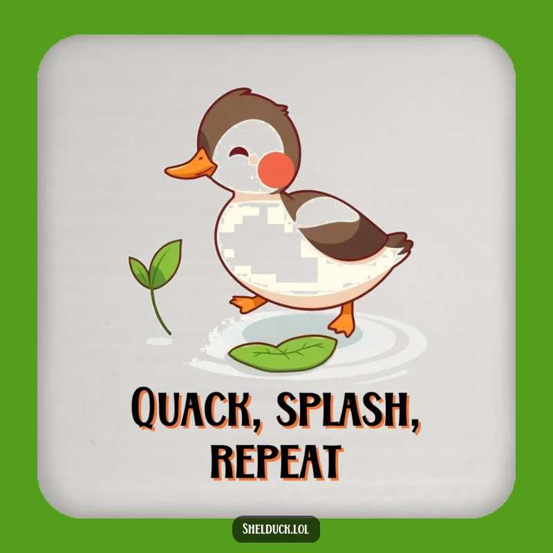 Funny Shelduck Leaf Chase Coaster Set: Protect Surfaces with Hilarious Bird Art, Gift