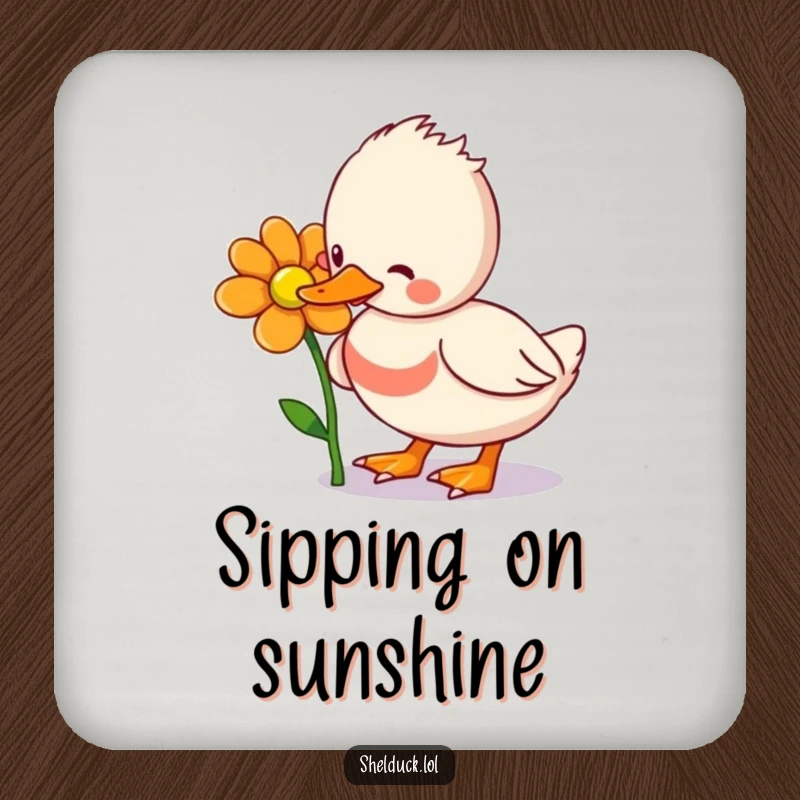 Funny Shelduck Coaster: A humorous image of a shelduck bird playfully pecking at a flower, protecting your furniture with style and wit.
