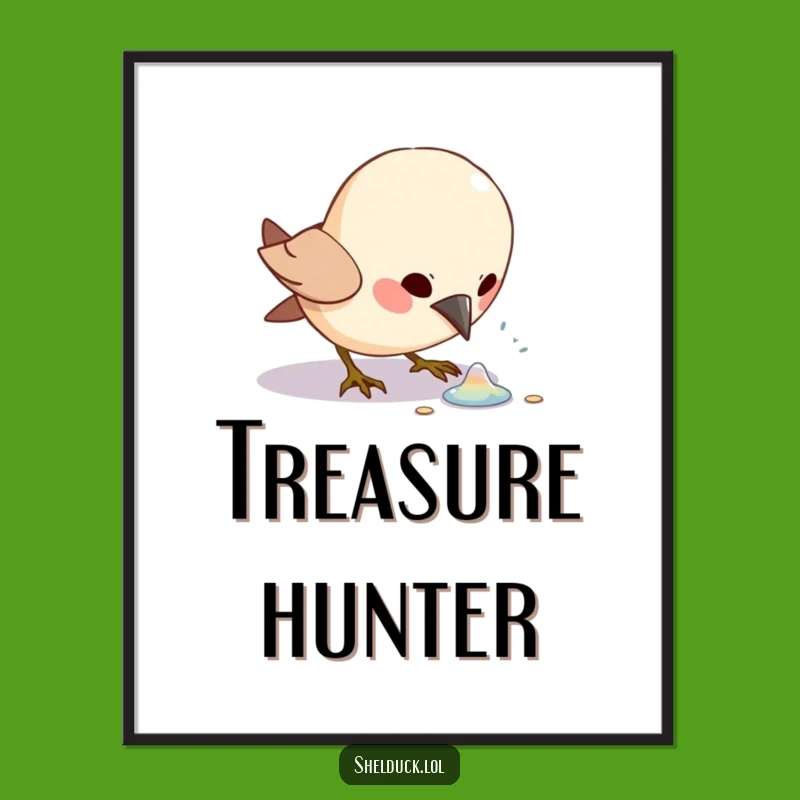 Funny Bird Pecking Poster: Excited Character Shiny Object Wall Art Gift