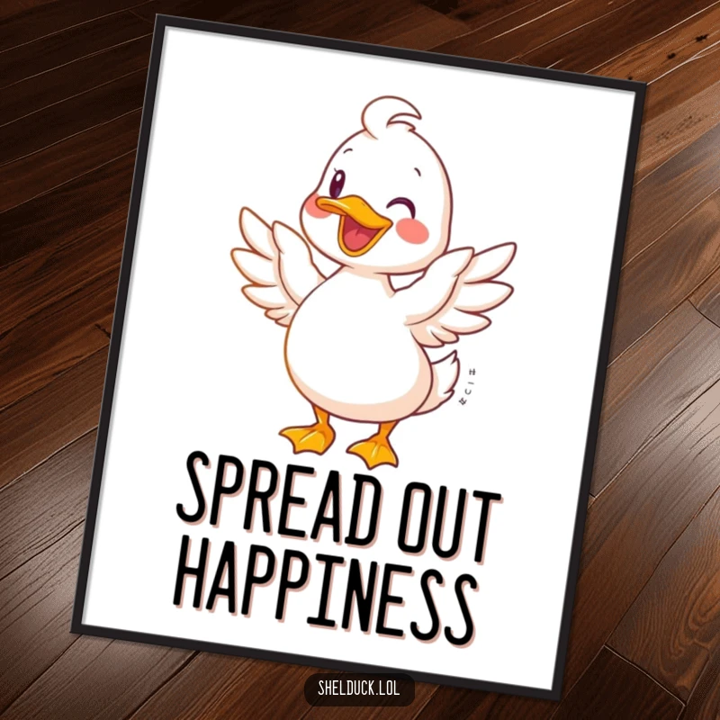 Funny Shelduck Poster: A joyful shelduck with wings spread wide signifies freedom and ecstatic happiness.