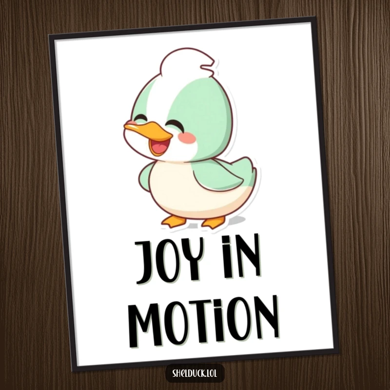 Funny joyful shelduck poster of a happy bird bobbing its head, creating a vibrant and amusing visual.