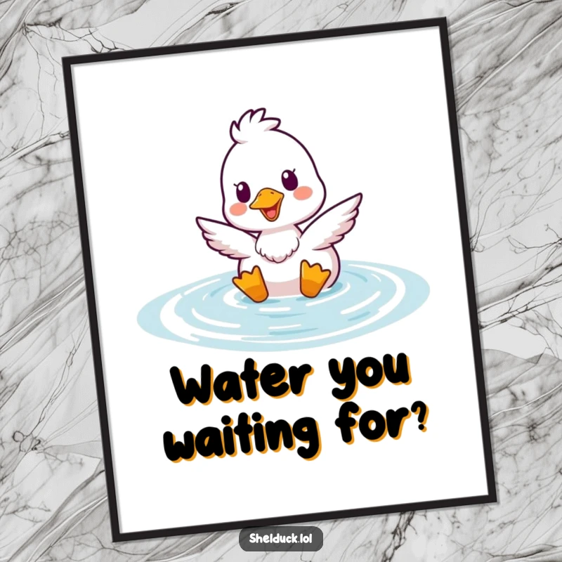 Funny Shelduck Bobbing Poster featuring a happy duck surfacing, a cheerful and humorous artwork for room decor.