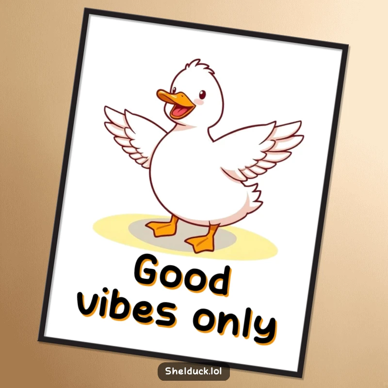 Funny Shelduck Poster: A delightful illustration of a shelduck joyfully stretching its wings under the warm sunshine, perfect wall art.