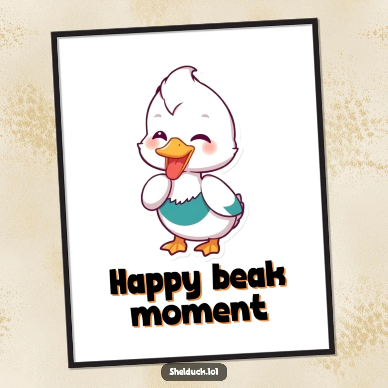 Funny Shelduck Poster: A vibrant art print of a shelduck bird joyfully dipping its beak, conveying a sense of peace and happiness.