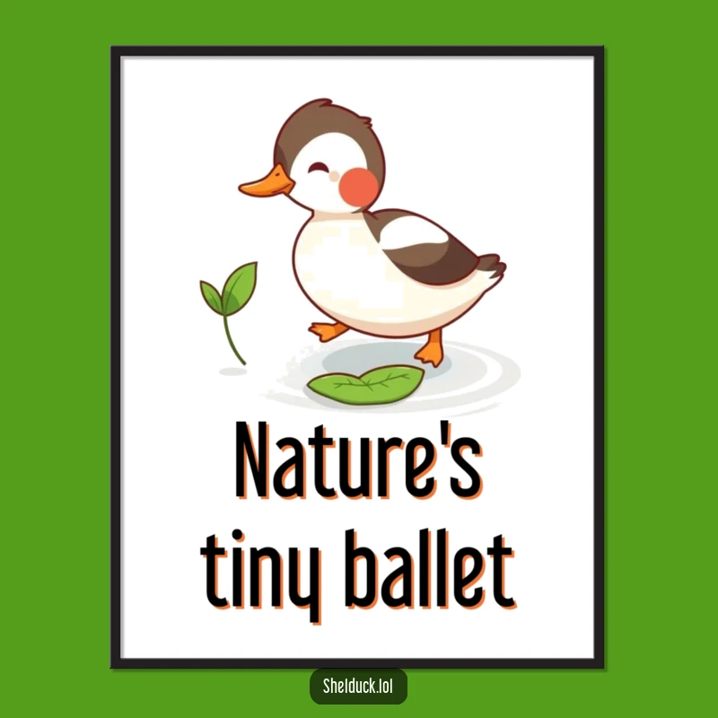 Funny Shelduck Leaf Chase Poster: Hilarious Bird Art for Wall Decor, Unique Gift