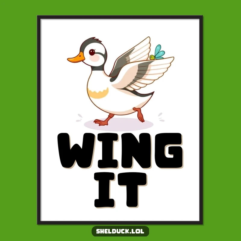 Funny Shelduck Dragonfly Chase Poster: Whimsical Wall Art for a Laugh Gift