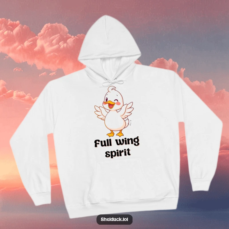 Funny Shelduck Hoodie: A joyful shelduck with wings spread wide, radiating happiness and freedom.