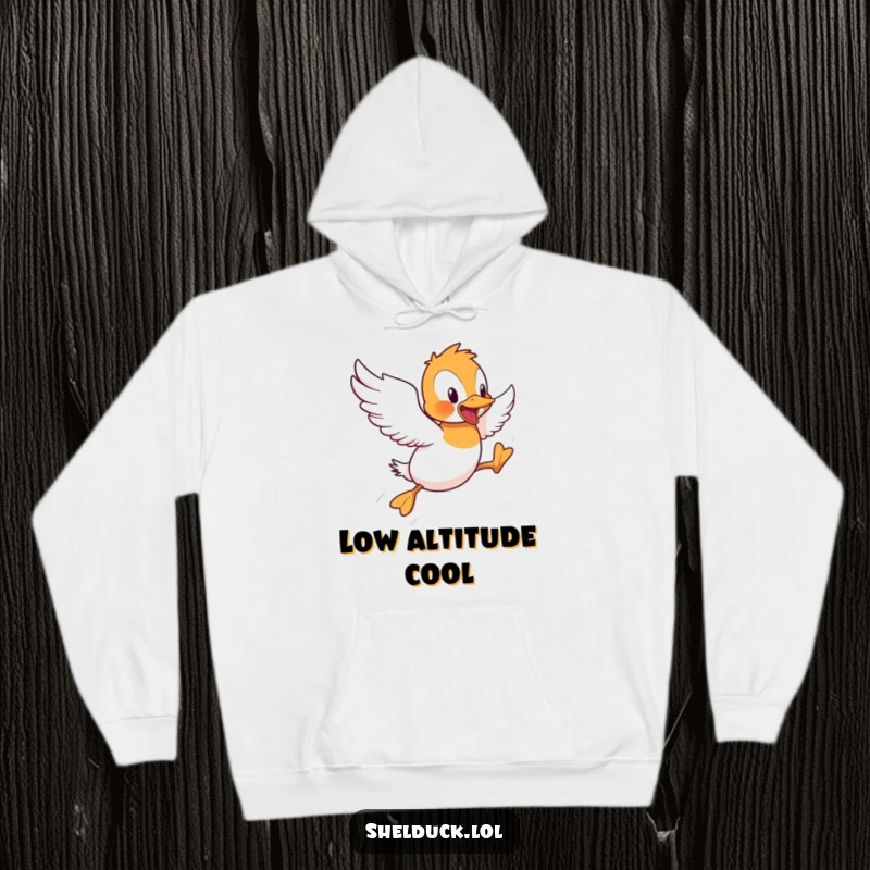 Funny Shelduck Hoodie: A comfortable hoodie featuring a shelduck bird hilariously attempting short, comical hops as it tries to fly.