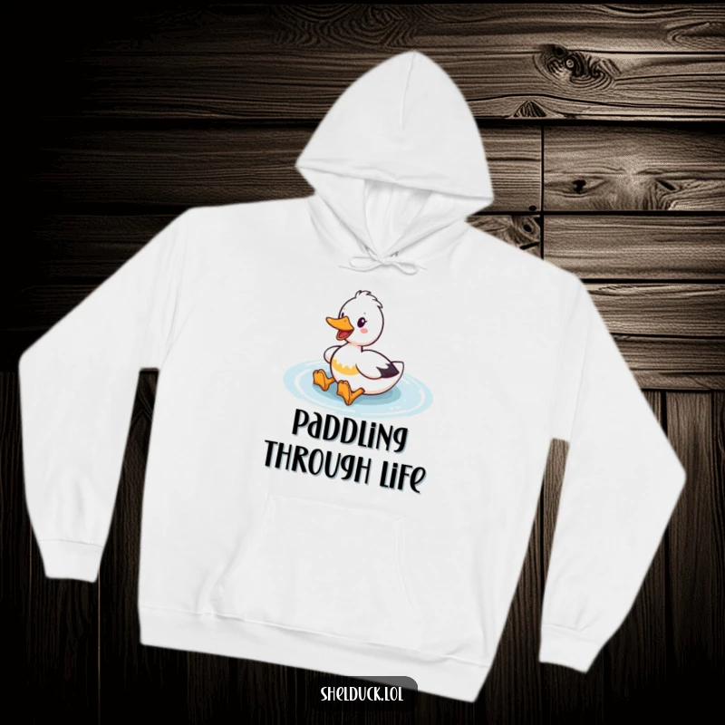 Funny Shelduck Hoodie: A shelduck paddles enthusiastically through water, a humorous and cozy design for bird enthusiasts.