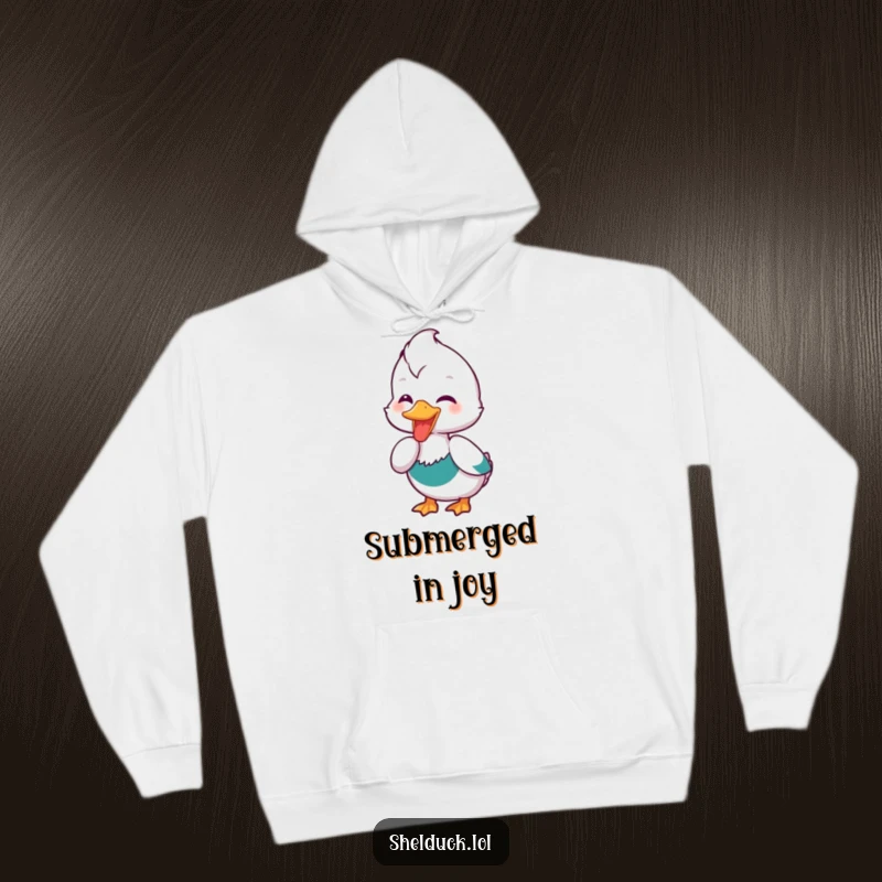 Funny Shelduck Hoodie: A soft hoodie showcasing a shelduck bird gleefully dipping its beak, embodying a moment of pure, uninhibited joy.