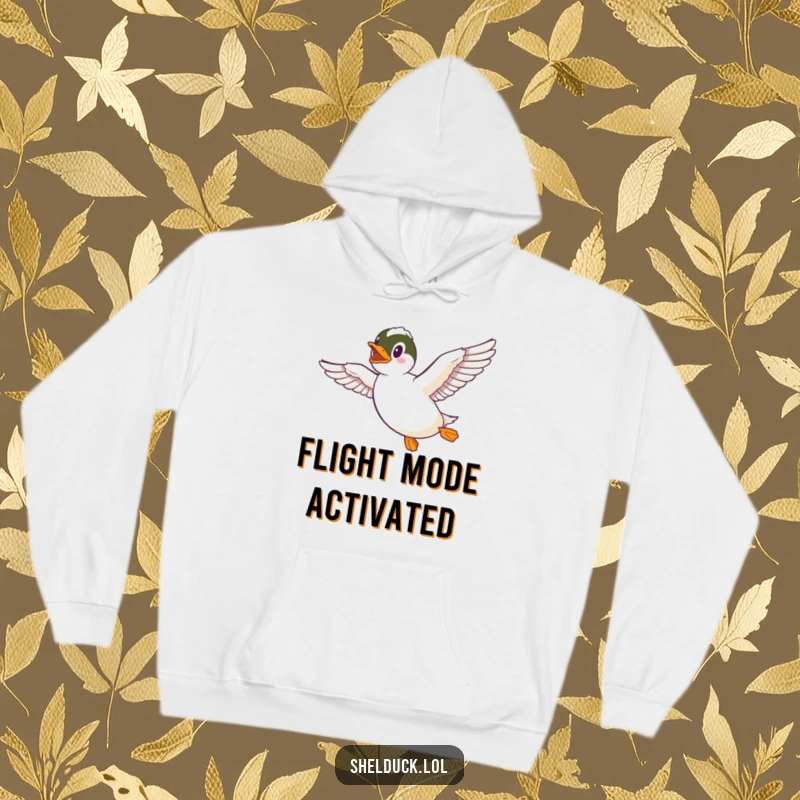 Funny Shelduck Hoodie showing a happy shelduck flying with outstretched wings, offering warmth and humorous style for the wearer.