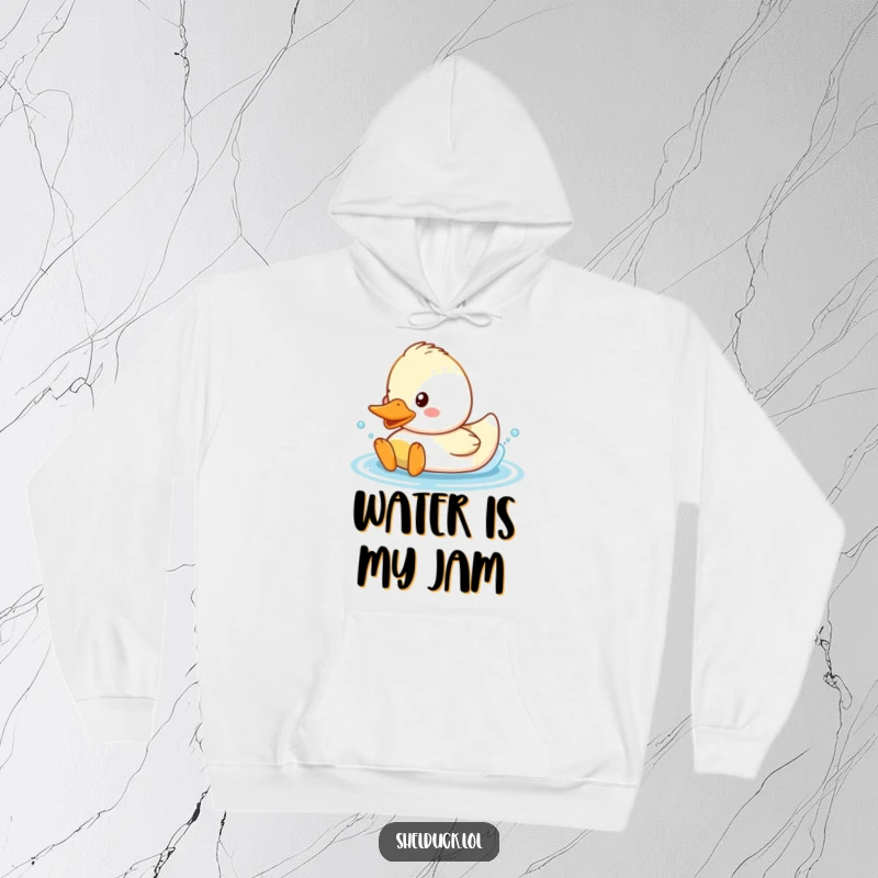 Funny Shelduck Hoodie featuring a cute duck character happily splashing in water with glee.