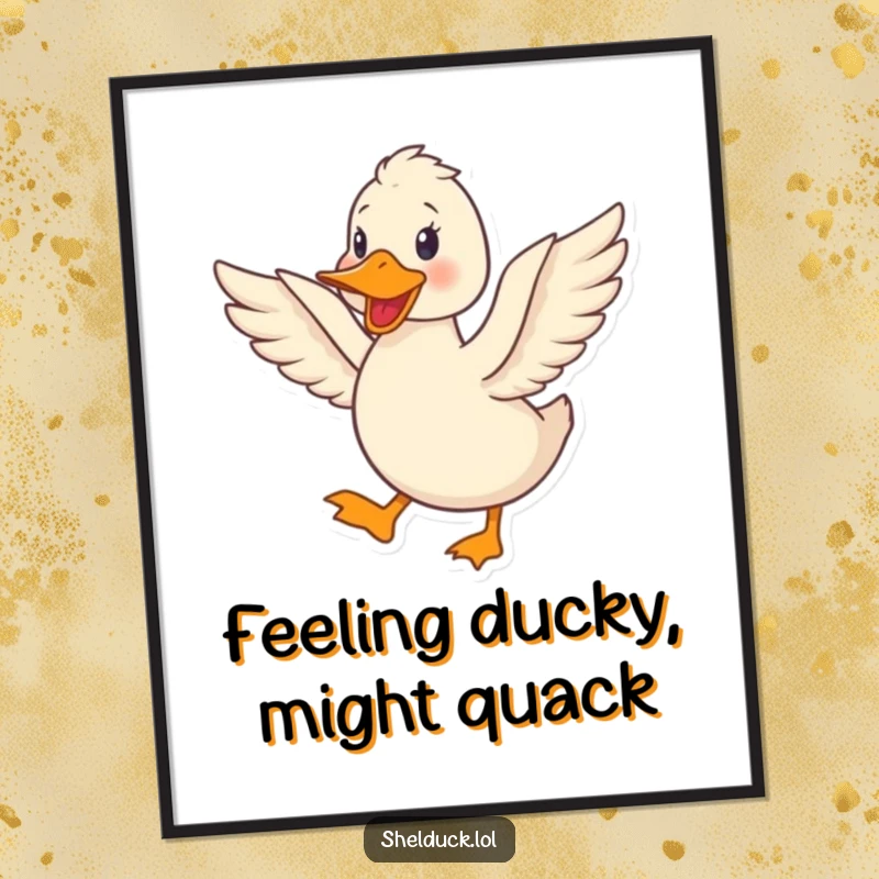 Funny Free Printable Wall Art: Cute shelduck character happily quacking and flapping wings, cheerful downloadable decor.